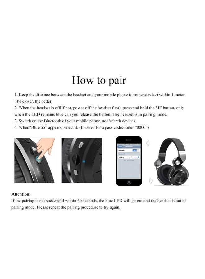 Bluedio - T2 Bluetooth Over-Ear Headphones With Mic Black - Image 1