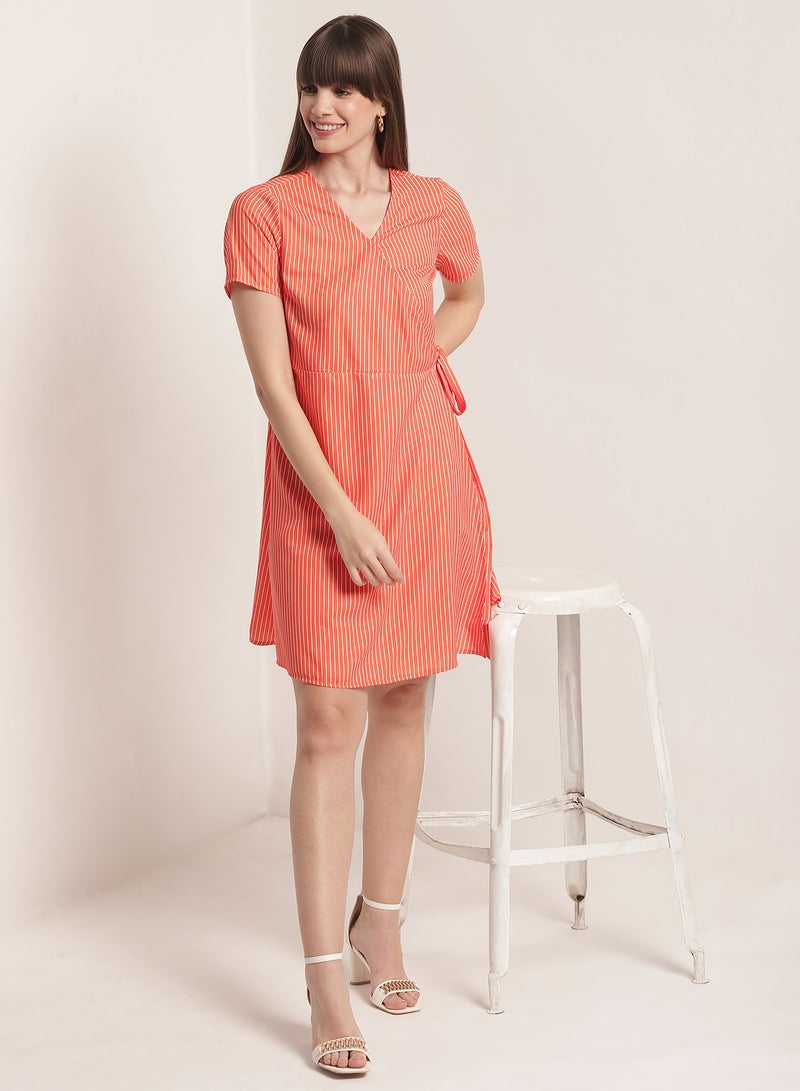 Aila Short Sleeves Wrap Dress 137 Orange  - Image 3