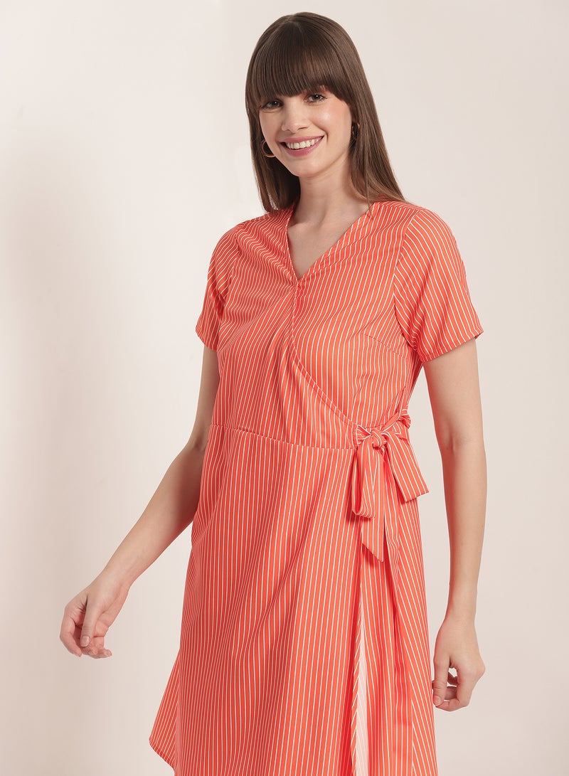 Aila Short Sleeves Wrap Dress 137 Orange  - Image 4