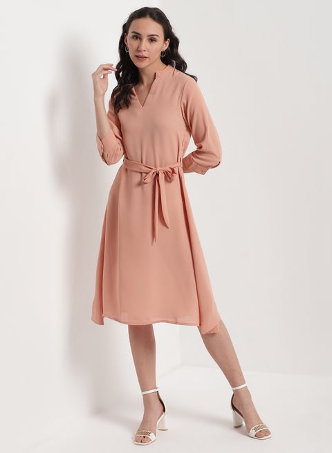 Three Quarter Sleeves Shift Dress 143 Rust