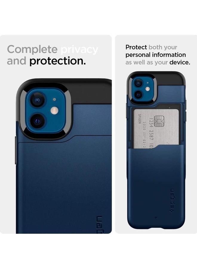 Spigen - Slim Armor CS Designed Case Cover For iPhone 12 Mini With Credit Card Slot Navy Blue - Image 1