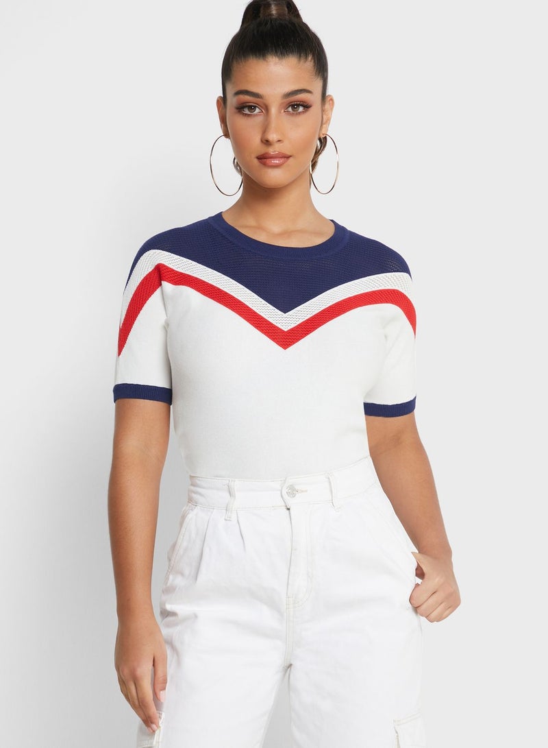 SEMIR - Colourblock Sweater White/Red/Blue - Image 1