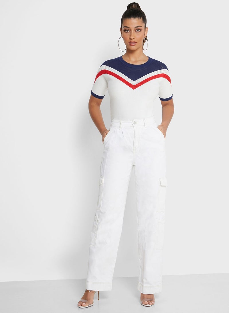 SEMIR - Colourblock Sweater White/Red/Blue - Image 1