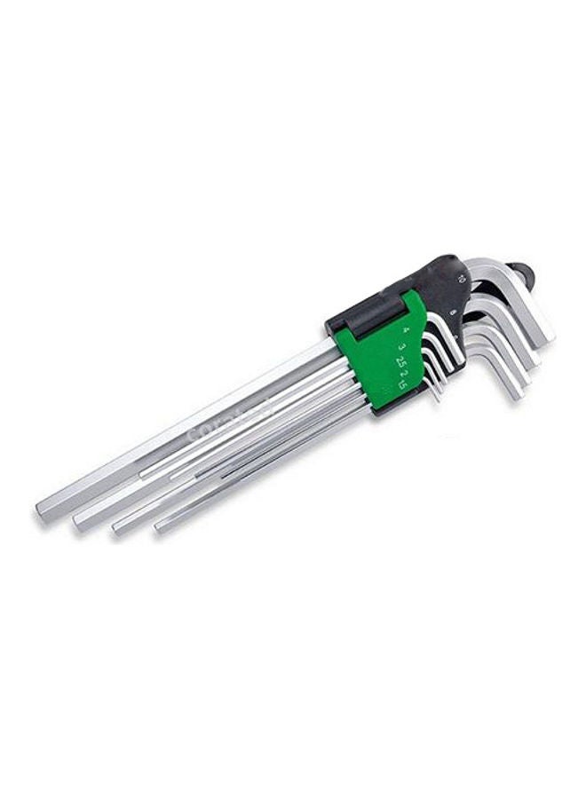 Wisemann 9-Piece Extra Long Chrome Vanadium Hex Key Set Silver/Green 1.5-10mm 