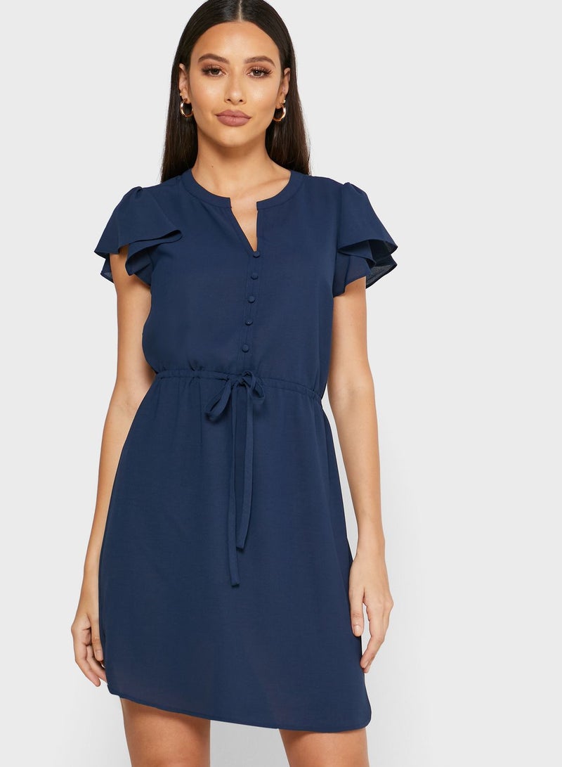 Reserved Flute Sleeve Button Detail Dress Navy - Image 1