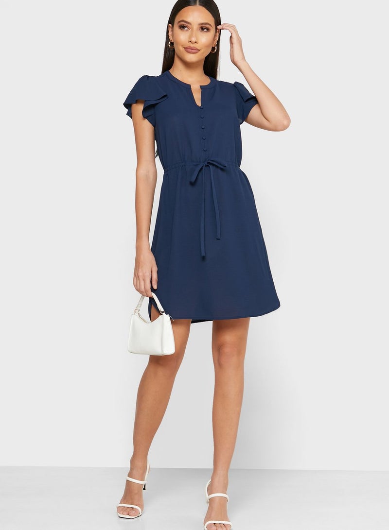 Reserved Flute Sleeve Button Detail Dress Navy - Image 4