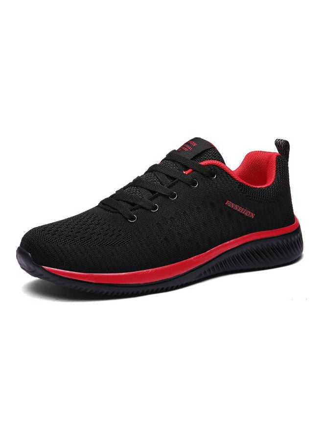 Beauenty Autumn Flying Knitted Breathable Soft Sole Men's Casual Sports Shoes Black+Red - Image 1