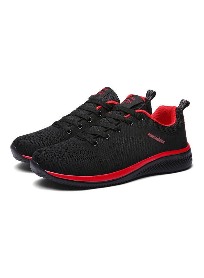 Beauenty Autumn Flying Knitted Breathable Soft Sole Men's Casual Sports Shoes Black+Red - Image 3