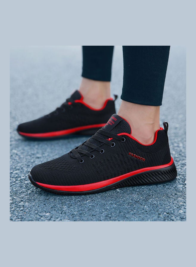 Beauenty Autumn Flying Knitted Breathable Soft Sole Men's Casual Sports Shoes Black+Red - Image 4