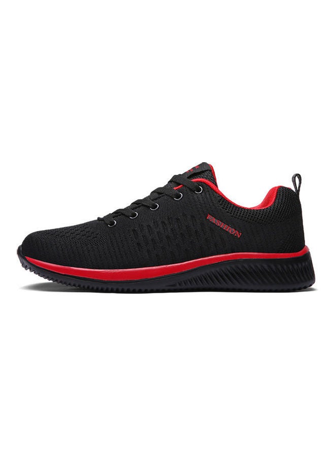 Beauenty Autumn Flying Knitted Breathable Soft Sole Men's Casual Sports Shoes Black+Red - Image 2