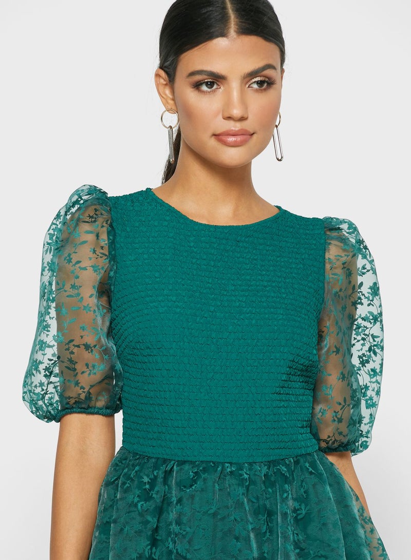 Reserved Puff Sleeve Mesh Dress Green - Image 3
