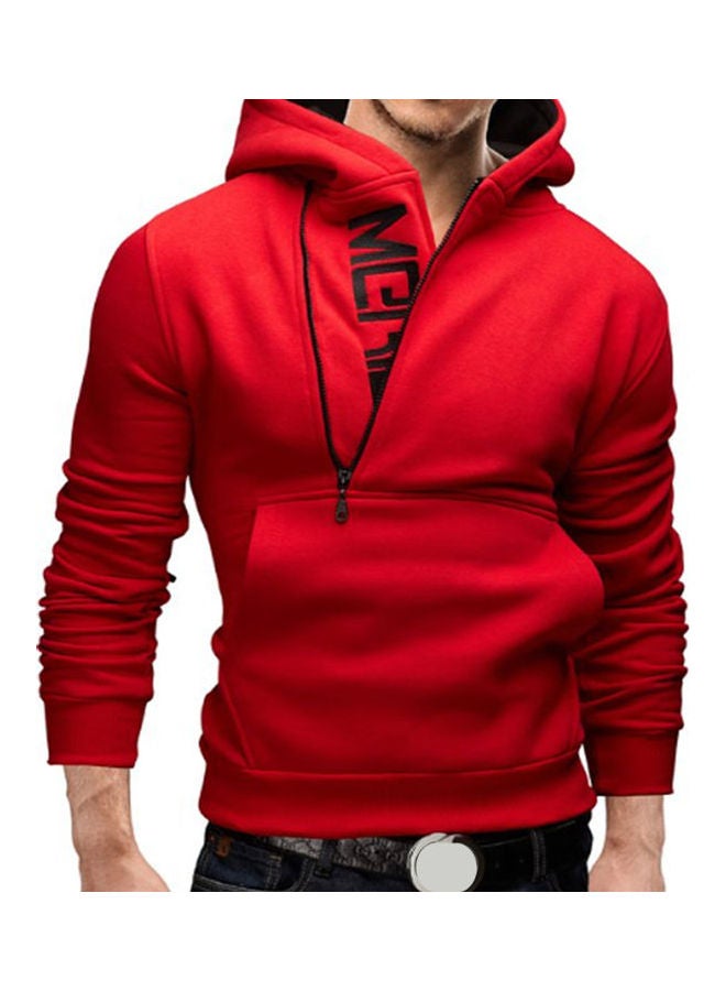 جاكيت هودي بقصة ضيقة وسحاب مزين بطبعة حروف أحمر - Image 1