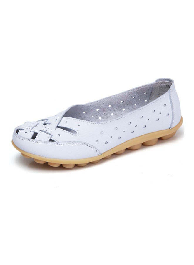 Beauenty Spring And Summer Pea Real Leather Shoes Braided Over Foot Oxbow Sole Shoes white - Image 1
