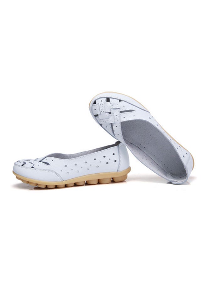 Beauenty Spring And Summer Pea Real Leather Shoes Braided Over Foot Oxbow Sole Shoes white - Image 2