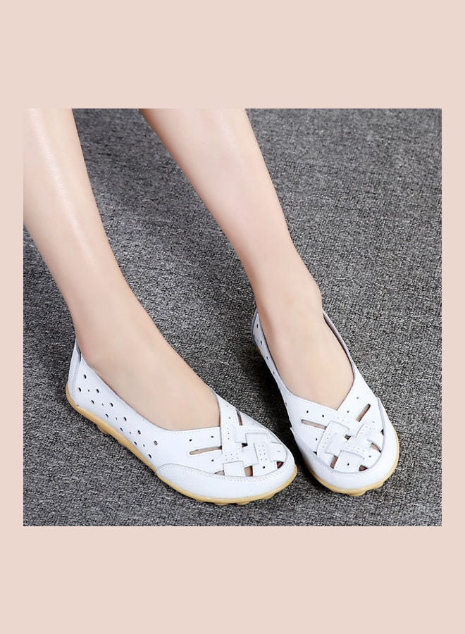 Beauenty Spring And Summer Pea Real Leather Shoes Braided Over Foot Oxbow Sole Shoes white - Image 3