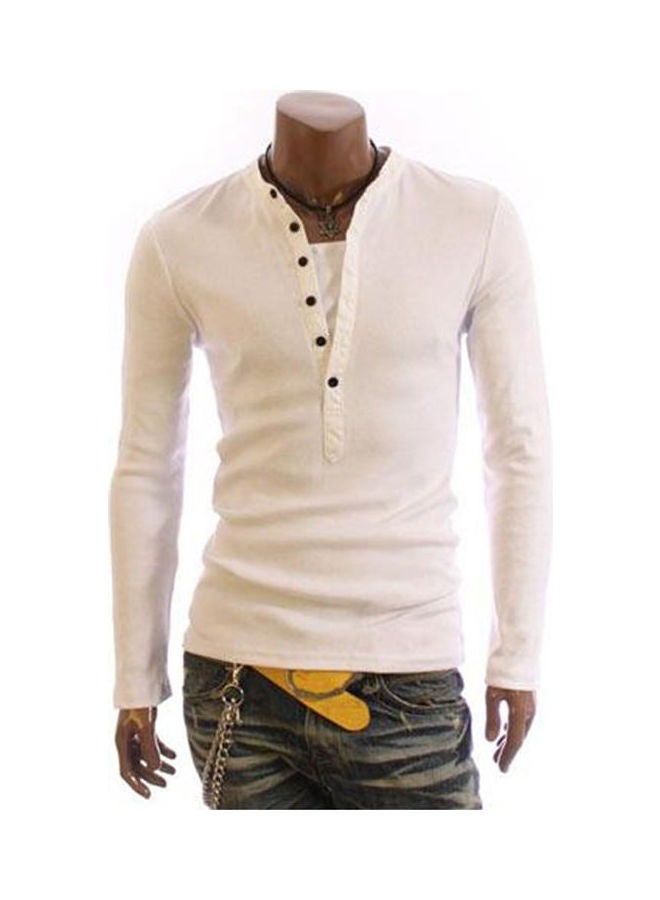 V-Neck Casual Pullover White  - Image 1