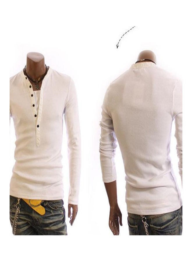V-Neck Casual Pullover White  - Image 2