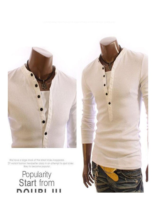 V-Neck Casual Pullover White  - Image 3