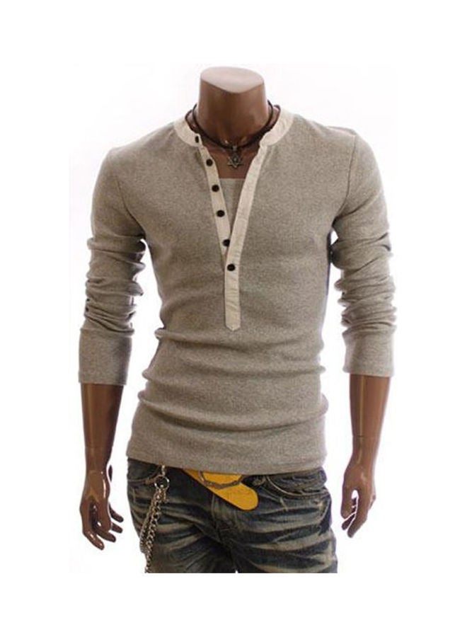 V-Neck Casual Pullover Light Grey  - Image 1
