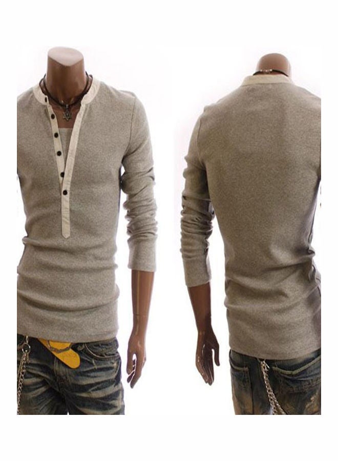 V-Neck Casual Pullover Light Grey  - Image 2