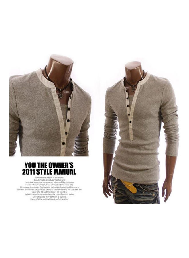 V-Neck Casual Pullover Light Grey  - Image 3