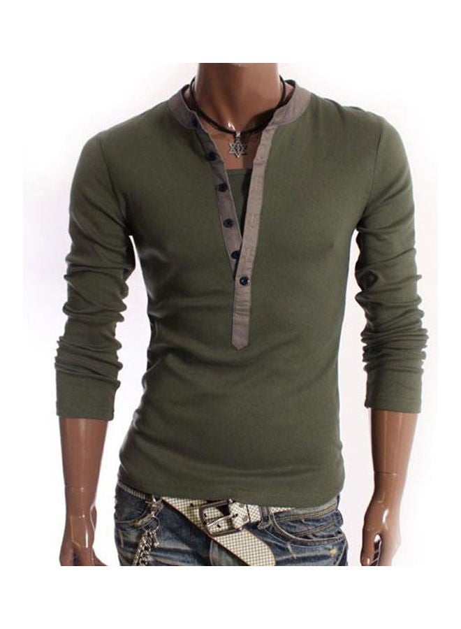 V-Neck Casual Pullover Army Green  - Image 1