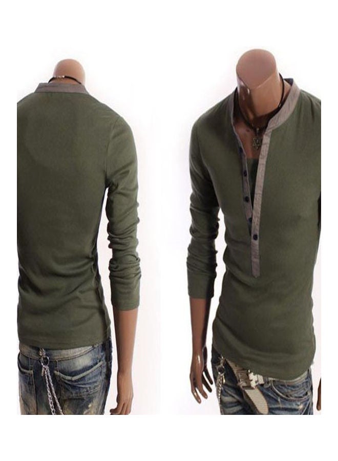 V-Neck Casual Pullover Army Green  - Image 2