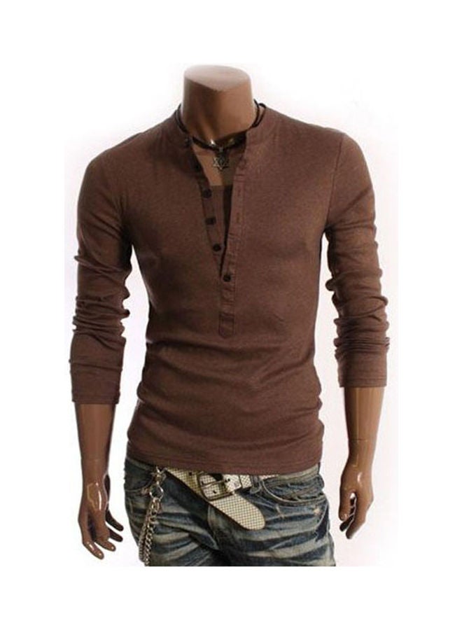 Generic V-Neck Casual Pullover Coffee  - Image 1
