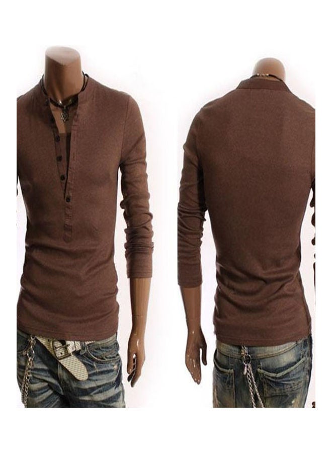 Generic V-Neck Casual Pullover Coffee  - Image 2