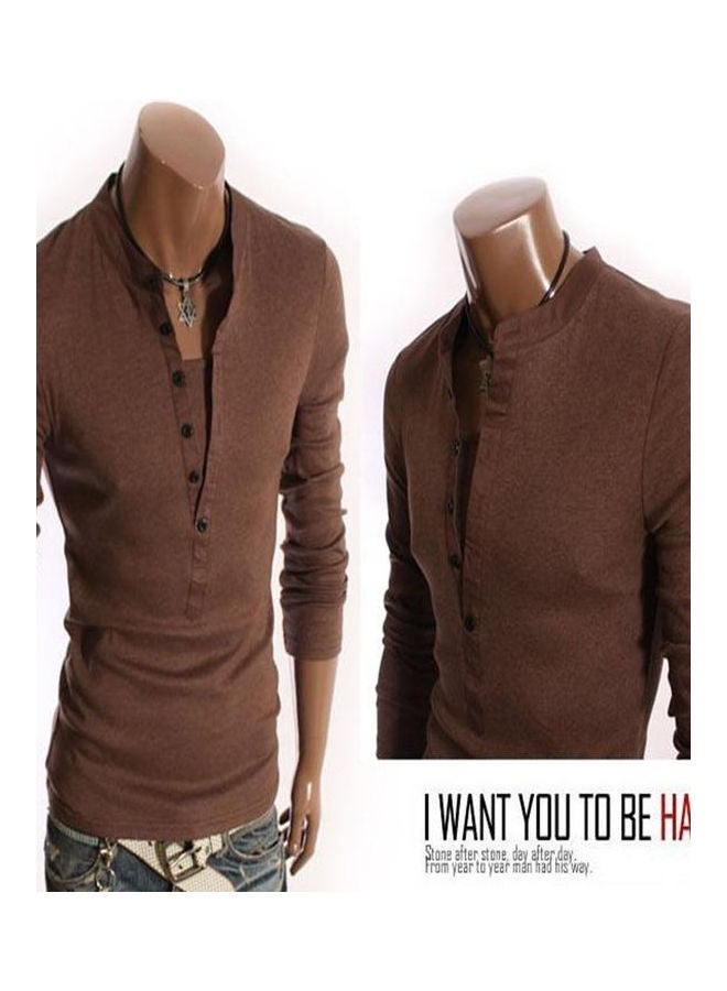 Generic V-Neck Casual Pullover Coffee  - Image 3