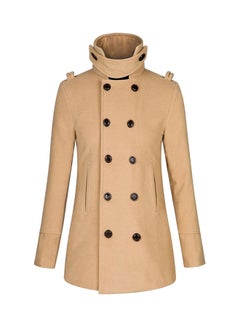 Double Breasted Belted Neck Trench Coat Khaki