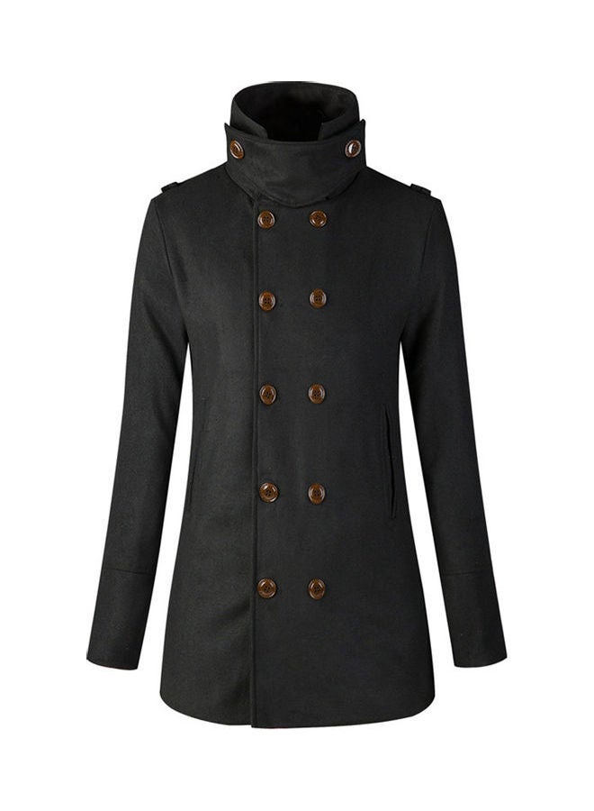 Double Breasted Belted Neck Trench Coat Black - Image 1