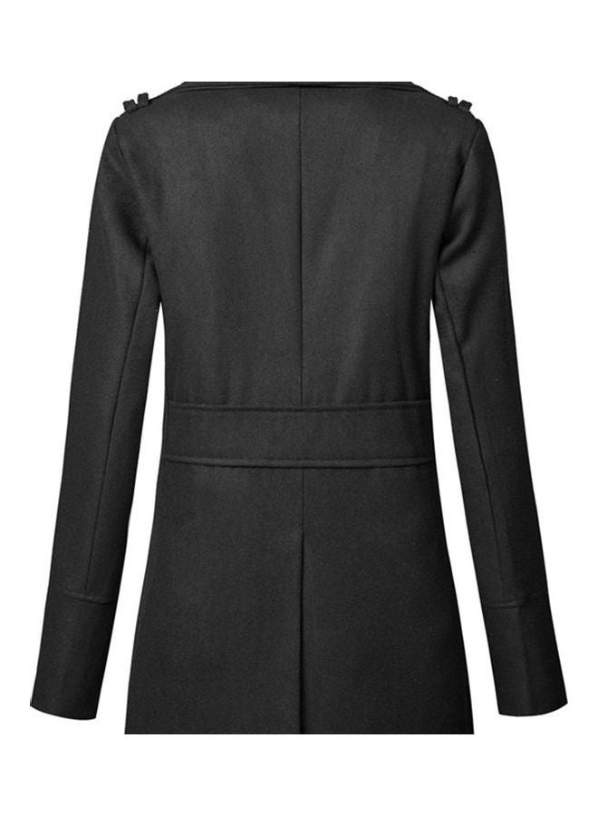 Double Breasted Belted Neck Trench Coat Black - Image 5