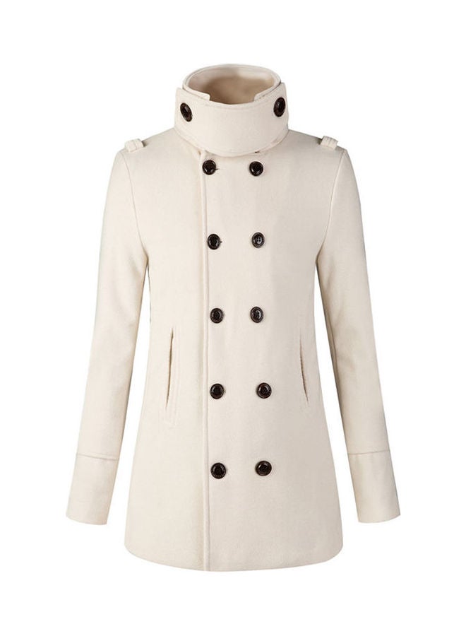 Double Breasted Belted Neck Trench Coat Cream - Image 1