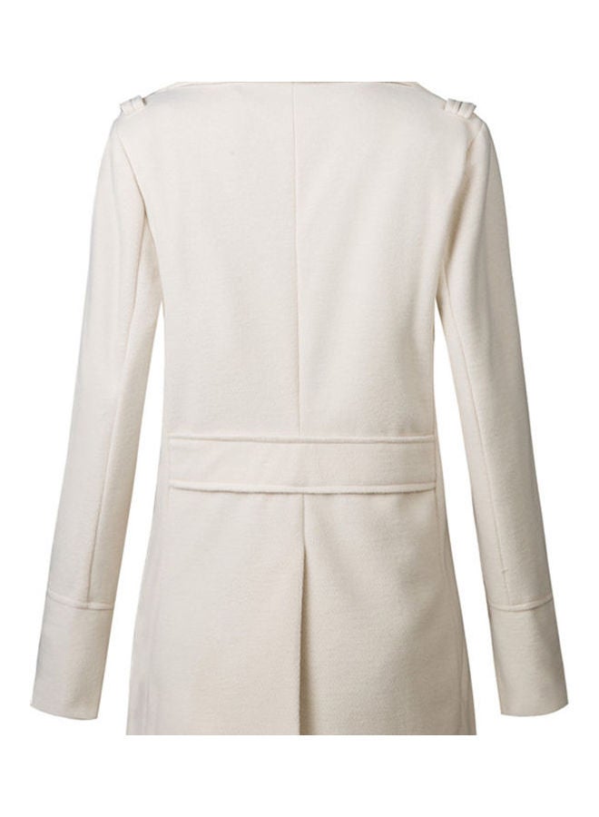 Double Breasted Belted Neck Trench Coat Cream - Image 5