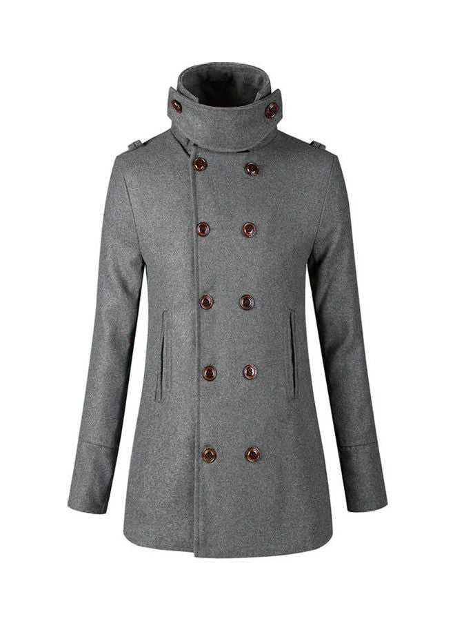 Double Breasted Belted Neck Trench Coat Grey - Image 1