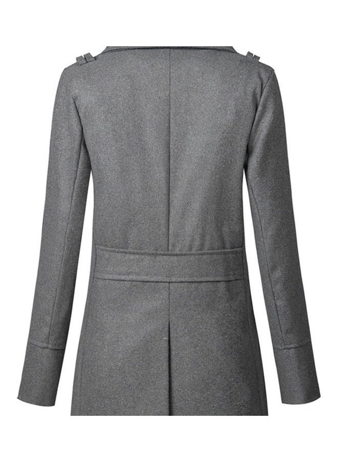 Double Breasted Belted Neck Trench Coat Grey - Image 5