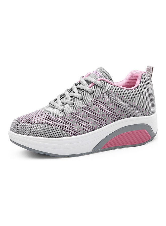 Beauenty Spring and summer new mesh surface breathable rocking shoes sports running casual women's shoes with thick soles increase soft soles travel shoes anti slip grey - Image 1