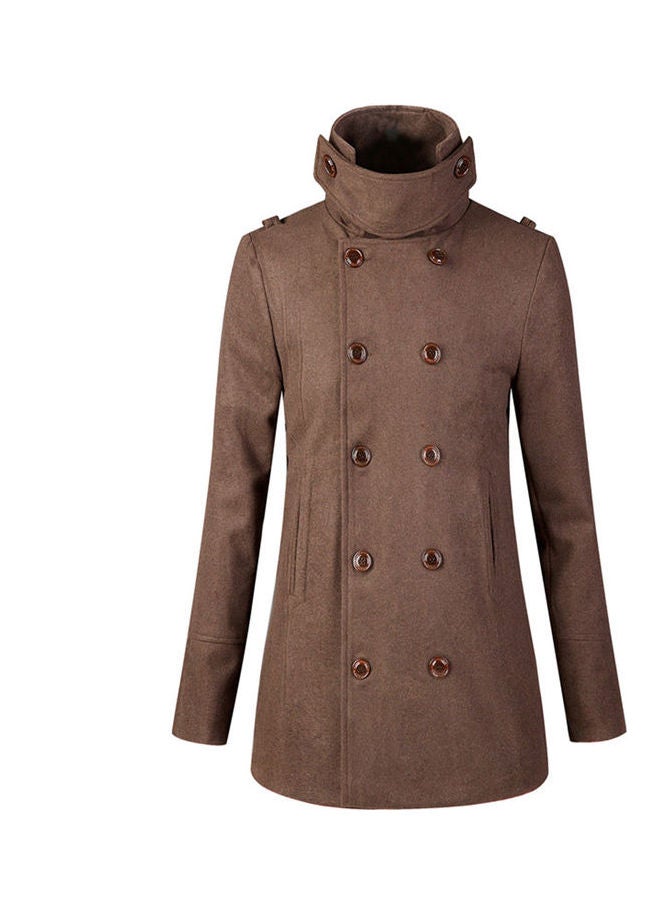 Double Breasted Belted Neck Trench Coat Brown  - Image 1