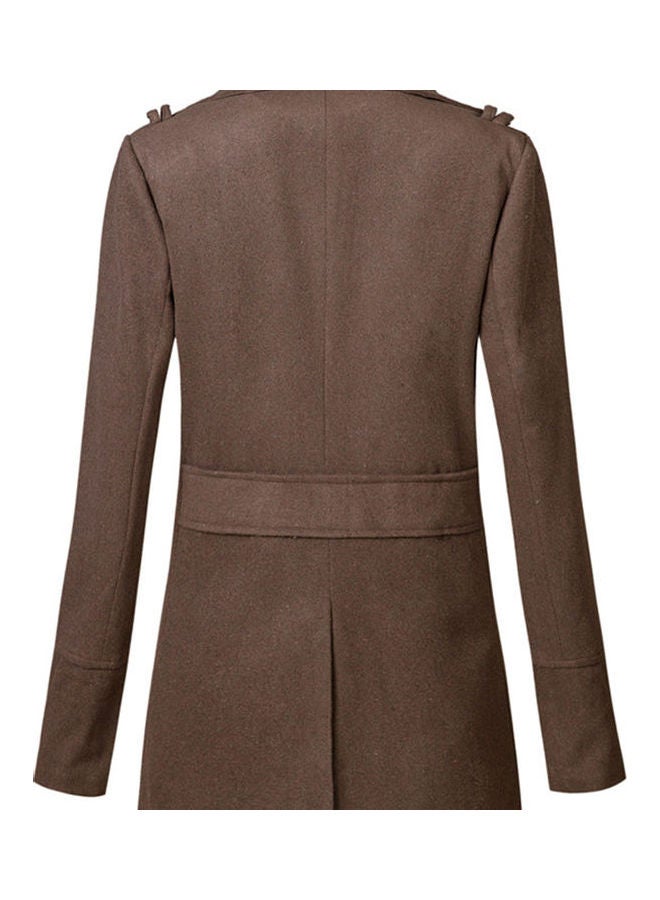 Double Breasted Belted Neck Trench Coat Brown  - Image 5