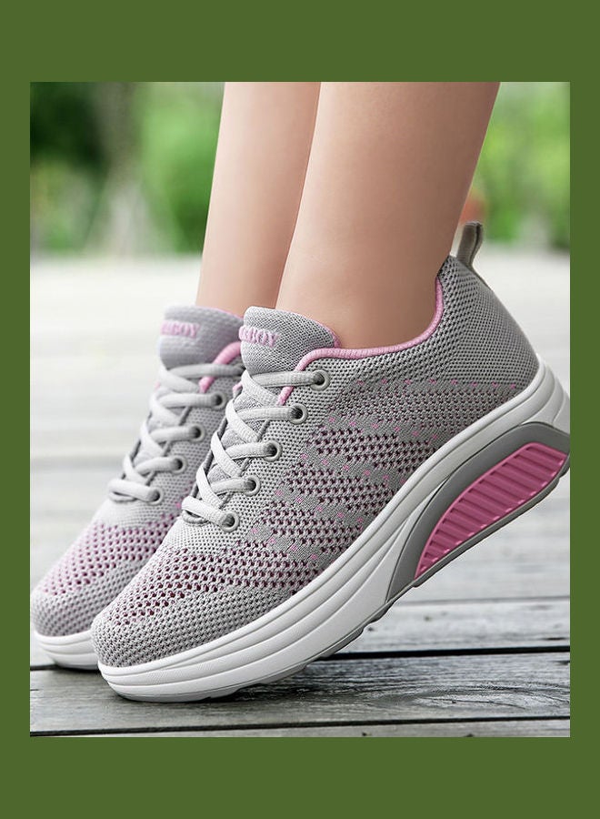 Beauenty Spring and summer new mesh surface breathable rocking shoes sports running casual women's shoes with thick soles increase soft soles travel shoes anti slip grey - Image 2