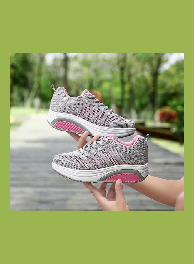 Beauenty Spring and summer new mesh surface breathable rocking shoes sports running casual women's shoes with thick soles increase soft soles travel shoes anti slip grey - Image 3