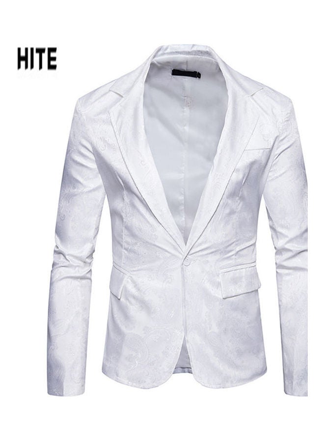 Deep V-Neck Single Button Coat White  - Image 1