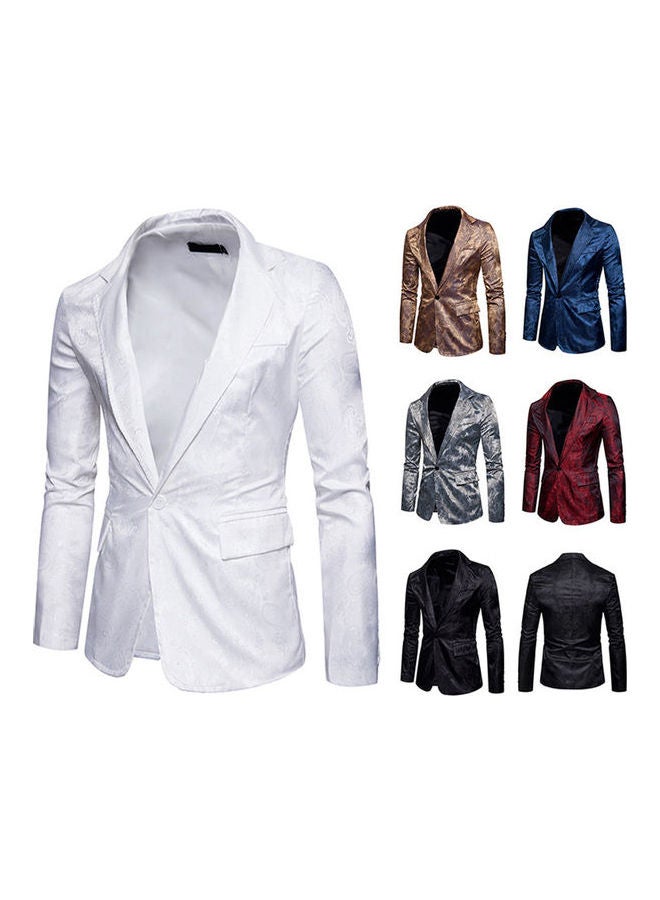 Deep V-Neck Single Button Coat White  - Image 3