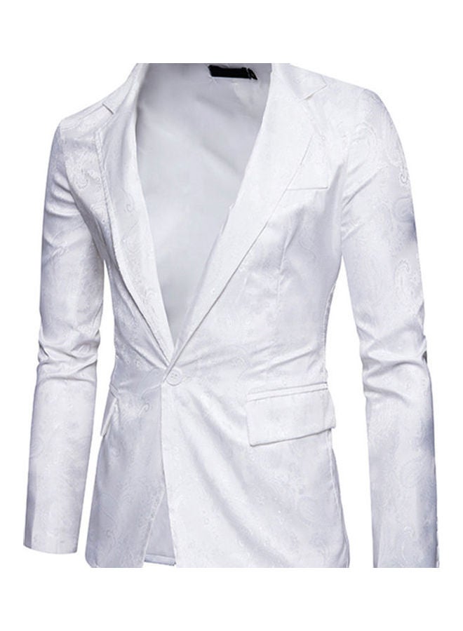Deep V-Neck Single Button Coat White  - Image 4