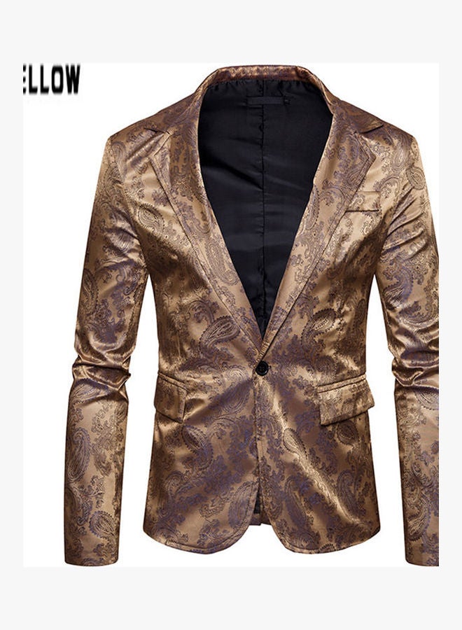 Deep V-Neck Single Button Coat Gold  - Image 1