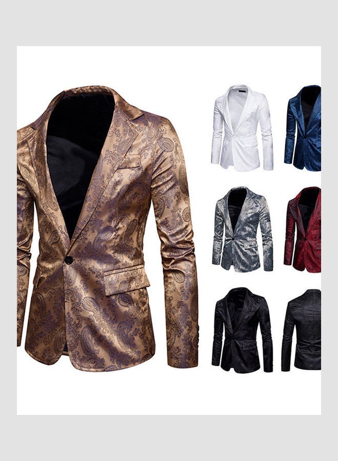 Deep V-Neck Single Button Coat Gold  - Image 3