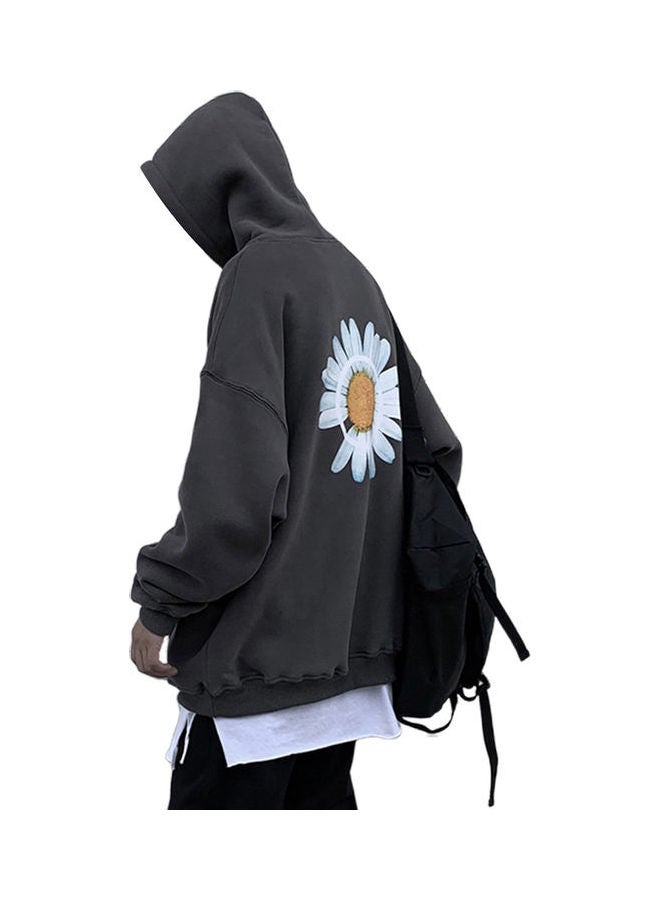 Chrysanthemum Print Simple Sweatshirt Dark Grey - Image 1