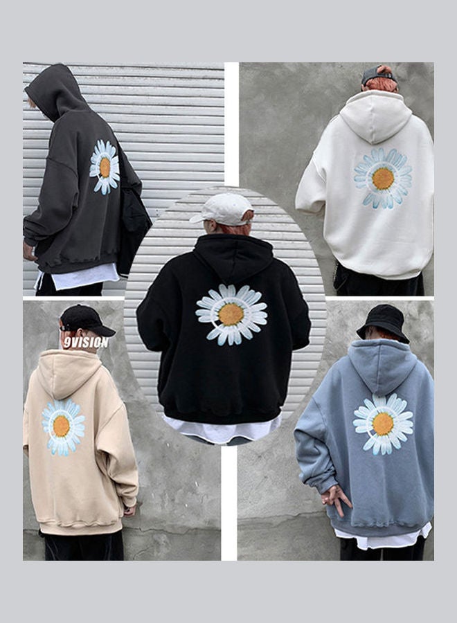 Chrysanthemum Print Simple Sweatshirt Apricot