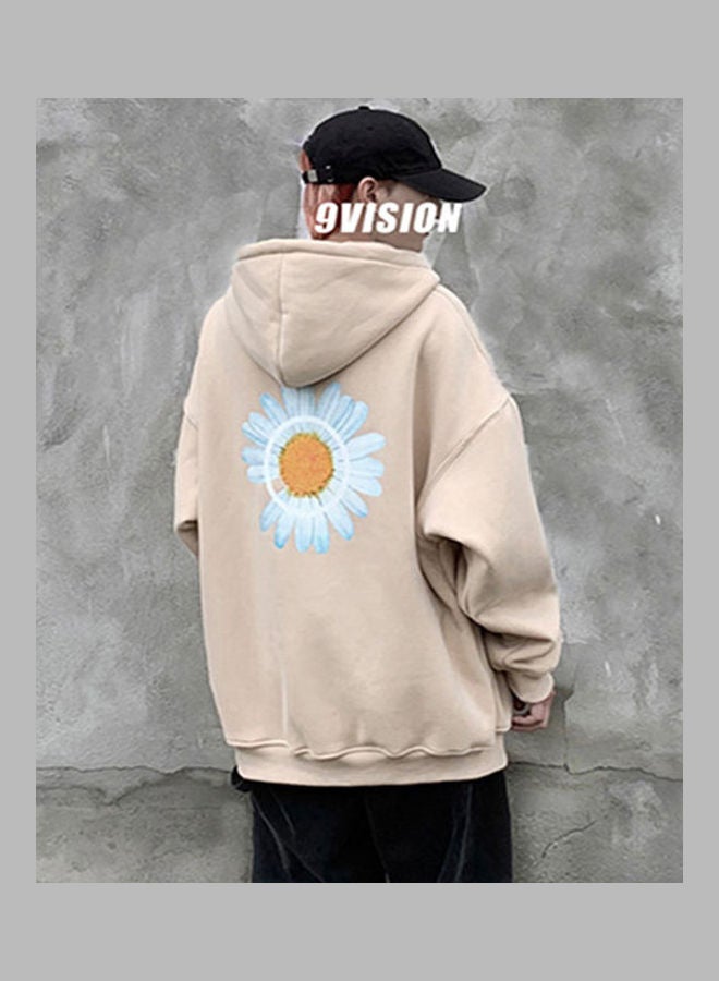 Chrysanthemum Print Simple Sweatshirt Apricot